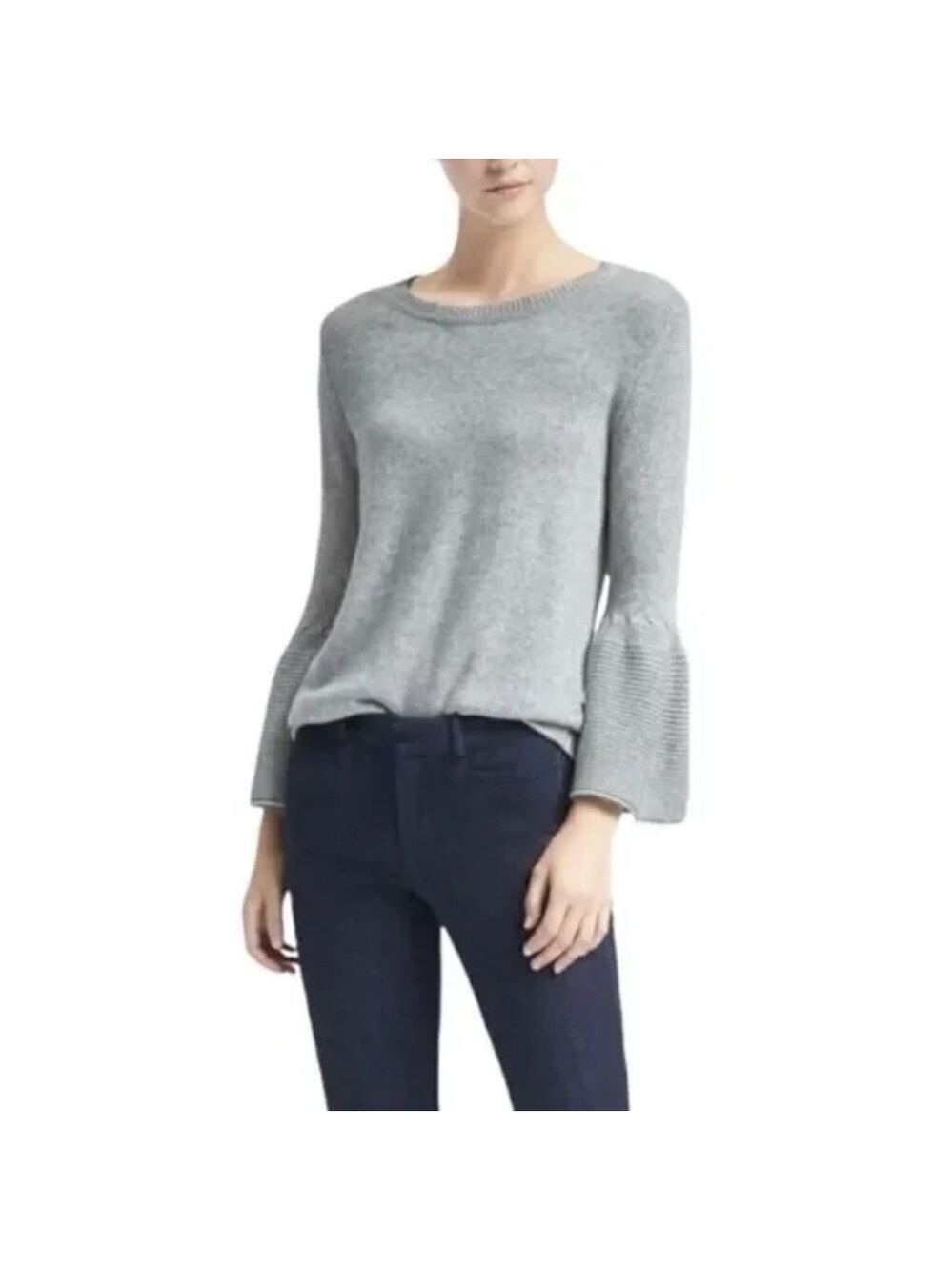 Banana Republic Bell Sleeve Boat Neck Sweater Merino Wool Cashmere Gray Size XS